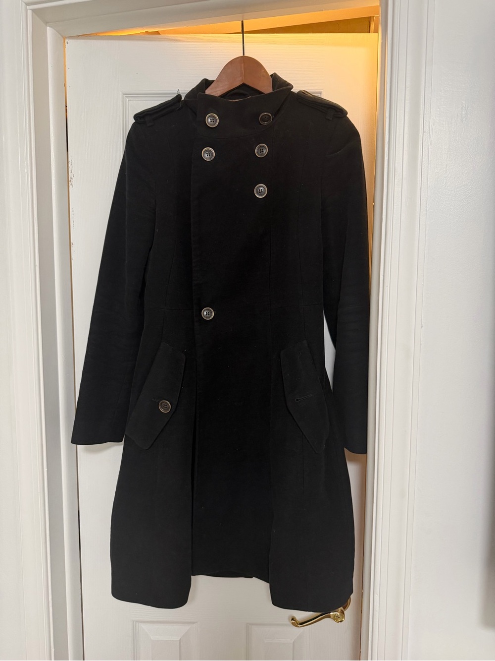 Mango Black Double-Breasted Wool Coat